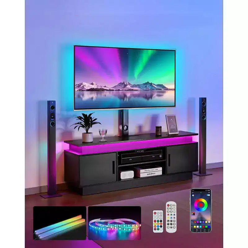 Meuble TV VEVOR 52 po avec support pour téléviseurs jusqu'à 75 po, centre de divertissement avec prise de courant, console TV réglable en hauteur, marron