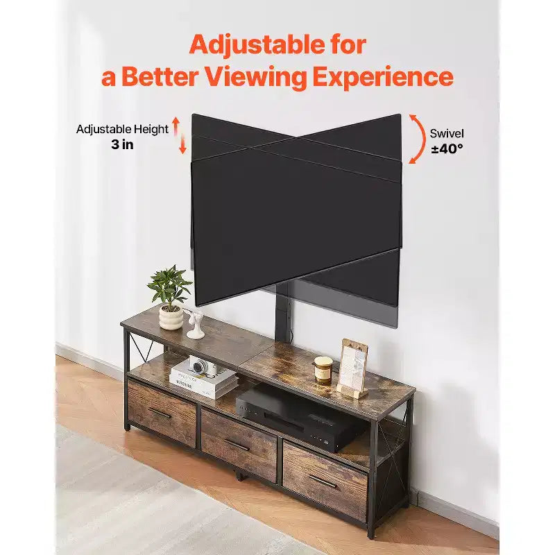 Meuble TV VEVOR 52 po avec support pour téléviseurs jusqu'à 75 po, centre de divertissement avec prise de courant, console TV réglable en hauteur, marron