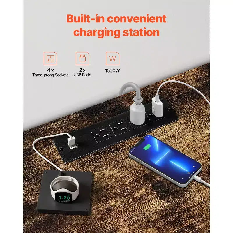 Meuble TV VEVOR 52 po avec support pour téléviseurs jusqu'à 75 po, centre de divertissement avec prise de courant, console TV réglable en hauteur, marron