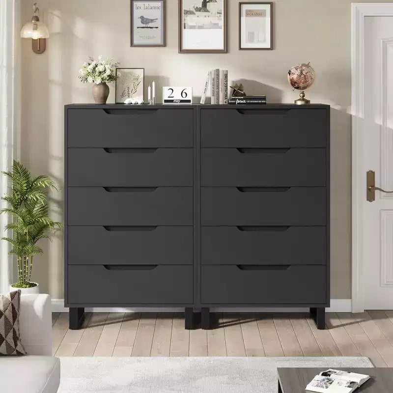 5 Commodes pour Chambre à Coucher, Commode Haute 47", Commode Verticale avec Rangement Autoportante, Commode de Rangement en Bois pour Salon, Entrée, Blanc