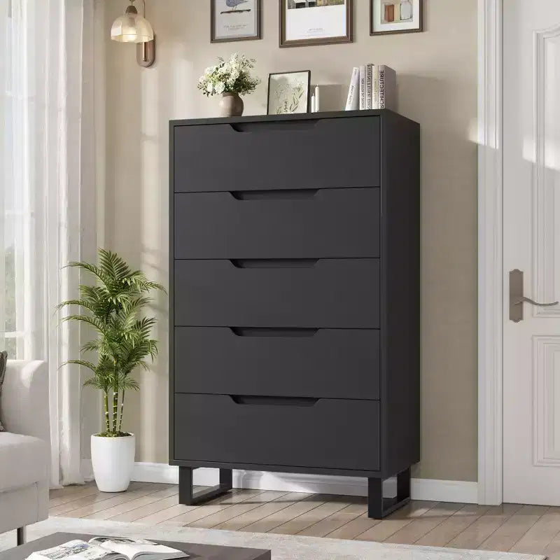 5 Commodes pour Chambre à Coucher, Commode Haute 47", Commode Verticale avec Rangement Autoportante, Commode de Rangement en Bois pour Salon, Entrée, Blanc