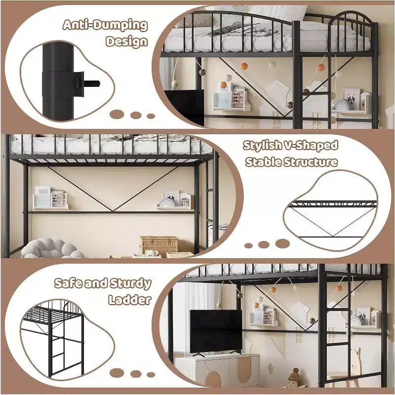 Lit mezzanine double Acekool – Gain de place avec garde-corps de sécurité