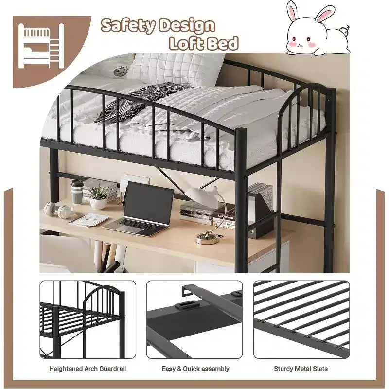 Lit mezzanine double Acekool – Gain de place avec garde-corps de sécurité