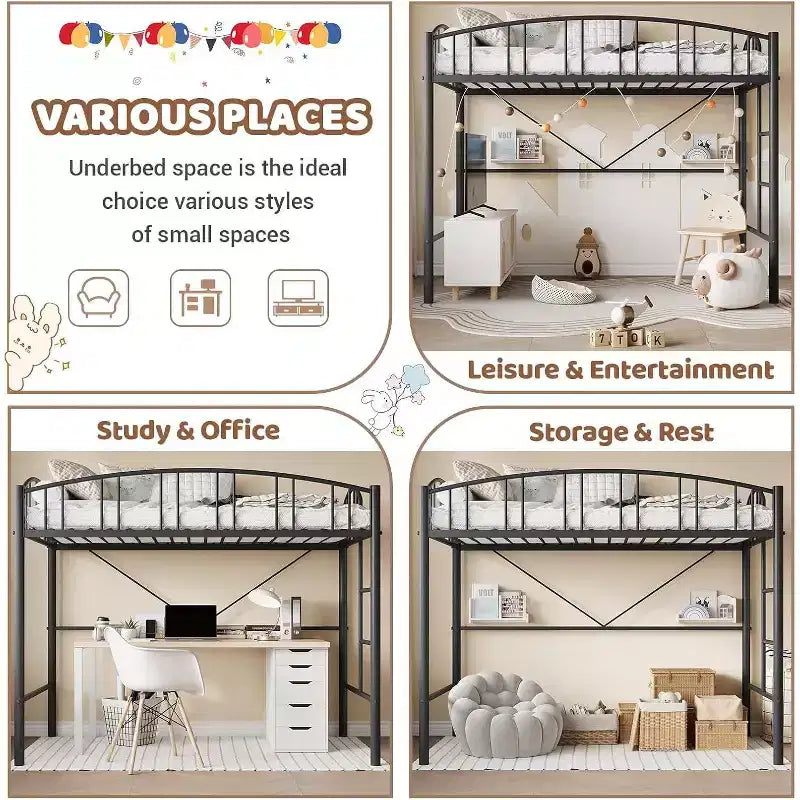 Lit mezzanine double Acekool – Gain de place avec garde-corps de sécurité