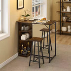 Ensemble Table de Bar et Tabourets 3 Pièces, Table à Manger à Cadre Métallique et 2 Tabourets avec Étagères de Rangement 3 Niveaux, Bar à Petit-Déjeuner Gain de Place pour Petit Appartement