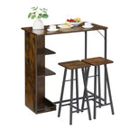 Ensemble Table de Bar et Tabourets 3 Pièces, Table à Manger à Cadre Métallique et 2 Tabourets avec Étagères de Rangement 3 Niveaux, Bar à Petit-Déjeuner Gain de Place pour Petit Appartement