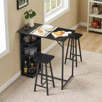 Ensemble Table de Bar et Tabourets 3 Pièces, Table à Manger à Cadre Métallique et 2 Tabourets avec Étagères de Rangement 3 Niveaux, Bar à Petit-Déjeuner Gain de Place pour Petit Appartement