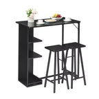 Ensemble Table de Bar et Tabourets 3 Pièces, Table à Manger à Cadre Métallique et 2 Tabourets avec Étagères de Rangement 3 Niveaux, Bar à Petit-Déjeuner Gain de Place pour Petit Appartement
