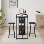 Ensemble Table de Bar et Tabourets 3 Pièces, Table à Manger à Cadre Métallique et 2 Tabourets avec Étagères de Rangement 3 Niveaux, Bar à Petit-Déjeuner Gain de Place pour Petit Appartement