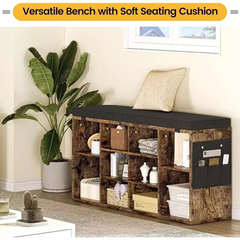 Banc de rangement pour chaussures GustoWave avec coussin, étagère à chaussures 10 casiers, étagères réglables, banc organisateur de chaussures multifonctionnel pour entrée, vestiaire, couloir