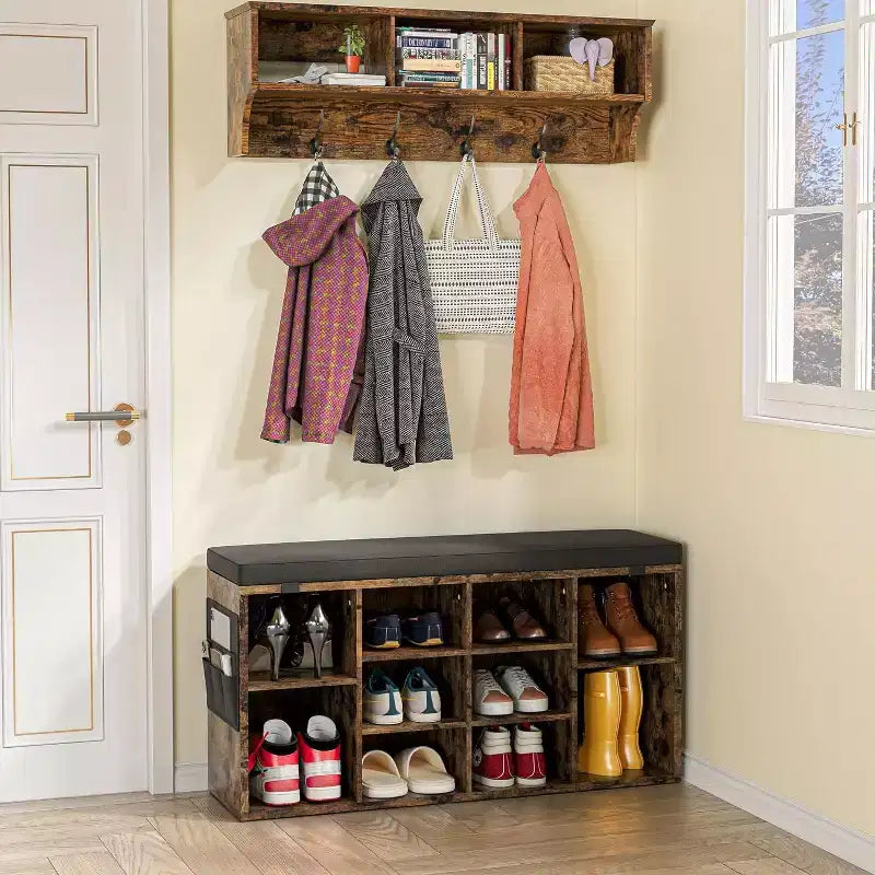 Banc de rangement pour chaussures GustoWave avec coussin, étagère à chaussures 10 casiers, étagères réglables, banc organisateur de chaussures multifonctionnel pour entrée, vestiaire, couloir