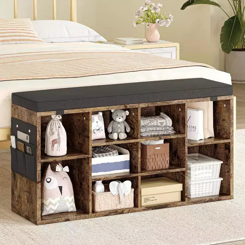 Banc de rangement pour chaussures GustoWave avec coussin, étagère à chaussures 10 casiers, étagères réglables, banc organisateur de chaussures multifonctionnel pour entrée, vestiaire, couloir