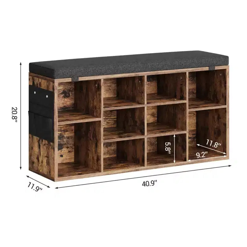 Banc de rangement pour chaussures GustoWave avec coussin, étagère à chaussures 10 casiers, étagères réglables, banc organisateur de chaussures multifonctionnel pour entrée, vestiaire, couloir