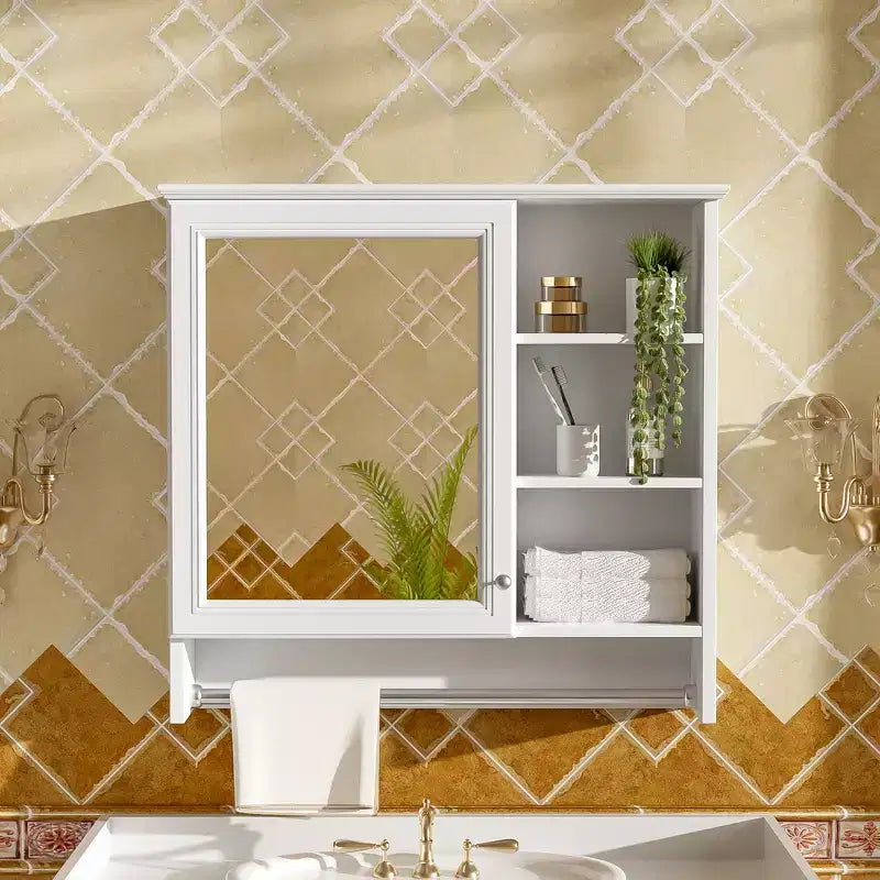 Meuble de rangement mural 2 en 1 de 76 cm avec miroir et étagère réglable, organisateur de chambre à coucher