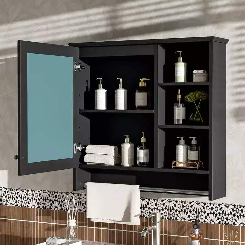 Meuble de rangement mural 2 en 1 de 76 cm avec miroir et étagère réglable, organisateur de chambre à coucher