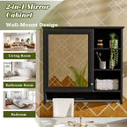 Meuble de rangement mural 2 en 1 de 76 cm avec miroir et étagère réglable, organisateur de chambre à coucher