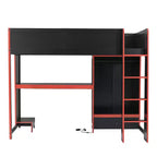 Lit mezzanine de jeu simple/double avec bureau intégré, armoire, LED et un tiroir, cadre en bois de pin, noir - ModernLuxe