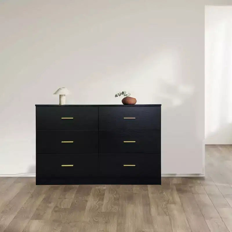 Commode de chambre à 6/9 tiroirs, commode large avec poignées dorées - ModernLuxe