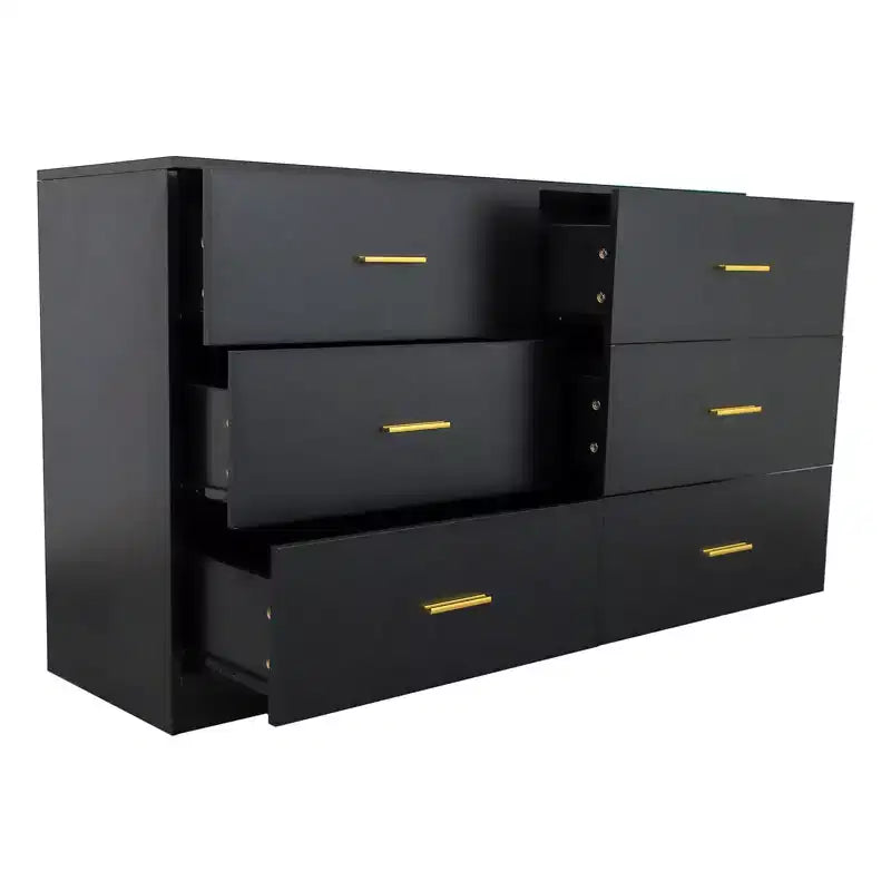 Commode de chambre à 6/9 tiroirs, commode large avec poignées dorées - ModernLuxe