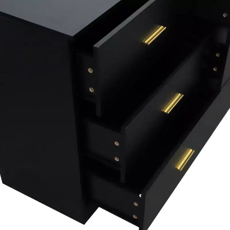 Commode de chambre à 6/9 tiroirs, commode large avec poignées dorées - ModernLuxe
