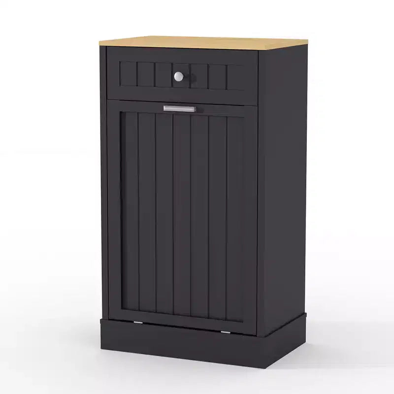Meuble Poubelle Inclinable de 38 Litres, Meuble Poubelle Dissimulé Autonome avec Plan de Travail et Tiroir, Meuble de Recyclage Anti-Animaux, Panier à Linge Inclinable