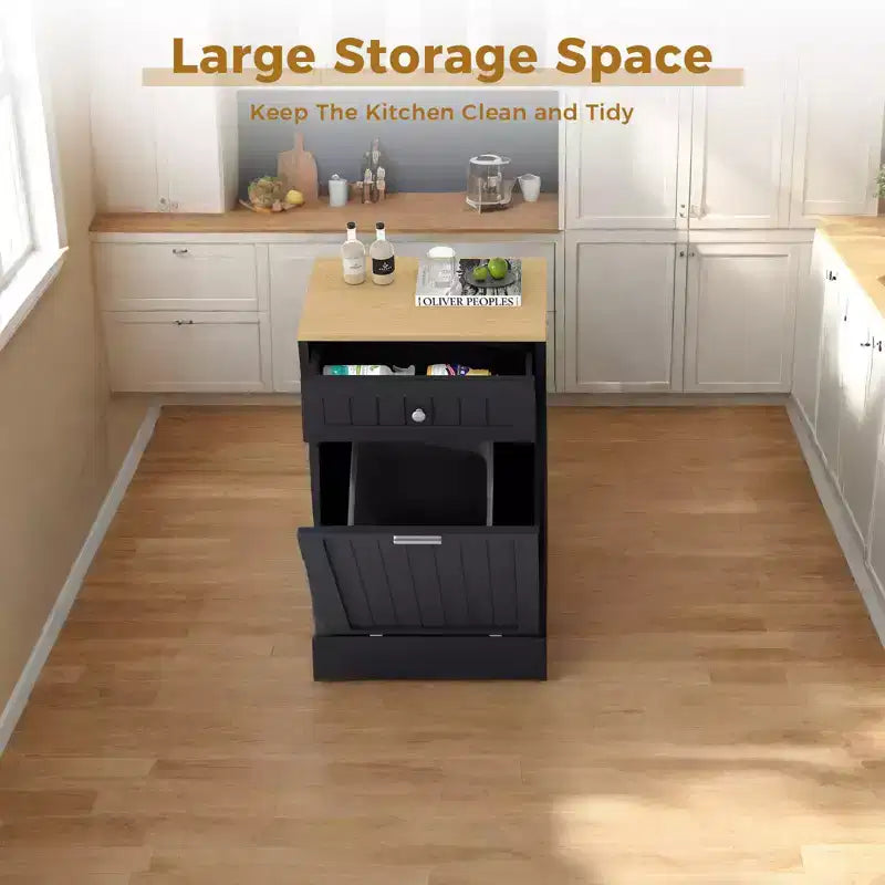 Meuble Poubelle Inclinable de 38 Litres, Meuble Poubelle Dissimulé Autonome avec Plan de Travail et Tiroir, Meuble de Recyclage Anti-Animaux, Panier à Linge Inclinable