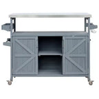 CLIHOME Îlot de cuisine d'extérieur, chariot de bar roulant et armoire de rangement, table de barbecue d'extérieur de style ferme avec plateau en acier inoxydable, porte-serviettes