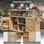 CLIHOME Îlot de cuisine d'extérieur, chariot de bar roulant et armoire de rangement, table de barbecue d'extérieur de style ferme avec plateau en acier inoxydable, porte-serviettes