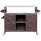 CLIHOME Îlot de cuisine d'extérieur, chariot de bar roulant et armoire de rangement, table de barbecue d'extérieur de style ferme avec plateau en acier inoxydable, porte-serviettes