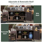 CLIHOME Îlot de cuisine d'extérieur, chariot de bar roulant et armoire de rangement, table de barbecue d'extérieur de style ferme avec plateau en acier inoxydable, porte-serviettes