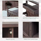 CLIHOME Îlot de cuisine d'extérieur, chariot de bar roulant et armoire de rangement, table de barbecue d'extérieur de style ferme avec plateau en acier inoxydable, porte-serviettes