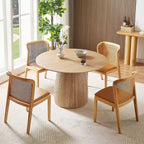 Table à manger ronde en bois Okak - Table de cuisine moderne avec plateau circulaire pour salle à manger, restaurant