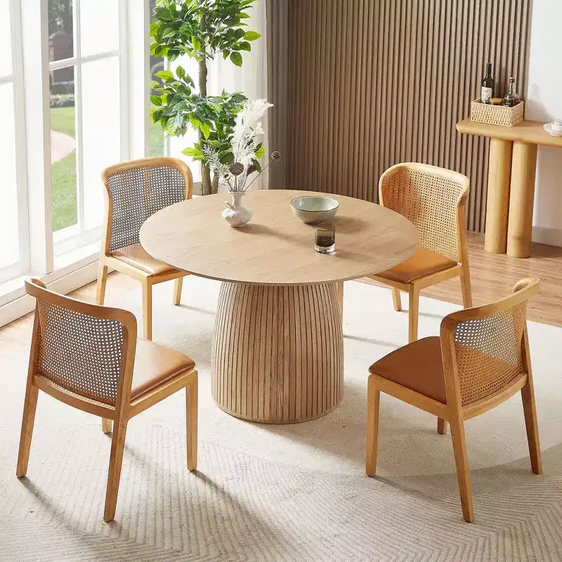 Table à manger ronde en bois Okak - Table de cuisine moderne avec plateau circulaire pour salle à manger, restaurant