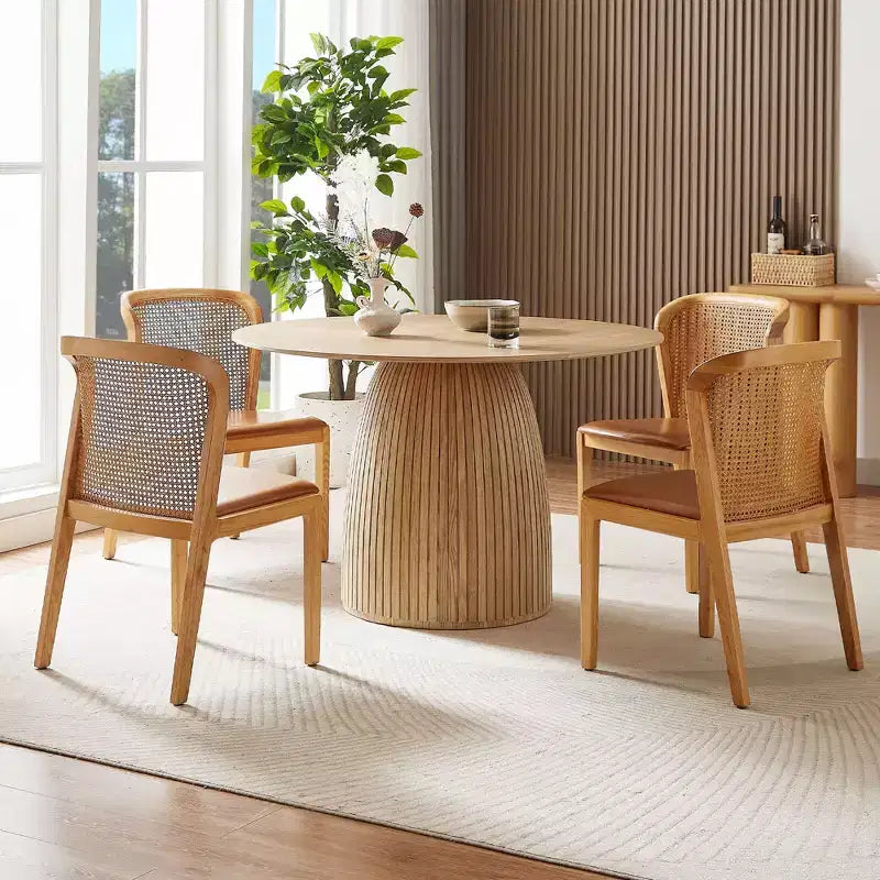 Table à manger ronde en bois Okak - Table de cuisine moderne avec plateau circulaire pour salle à manger, restaurant