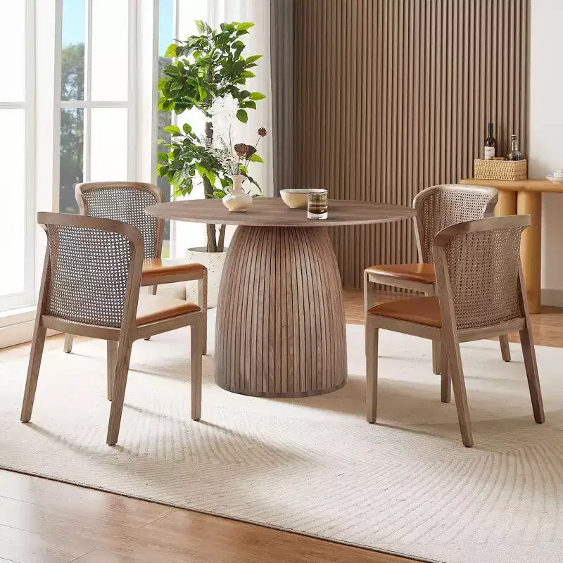 Table à manger ronde en bois Okak - Table de cuisine moderne avec plateau circulaire pour salle à manger, restaurant