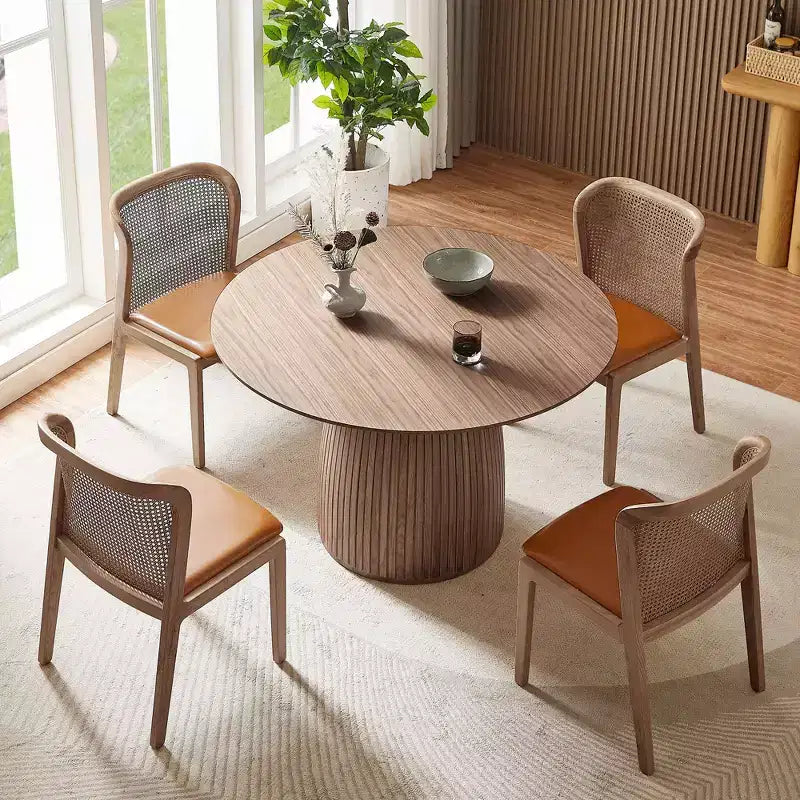 Table à manger ronde en bois Okak - Table de cuisine moderne avec plateau circulaire pour salle à manger, restaurant