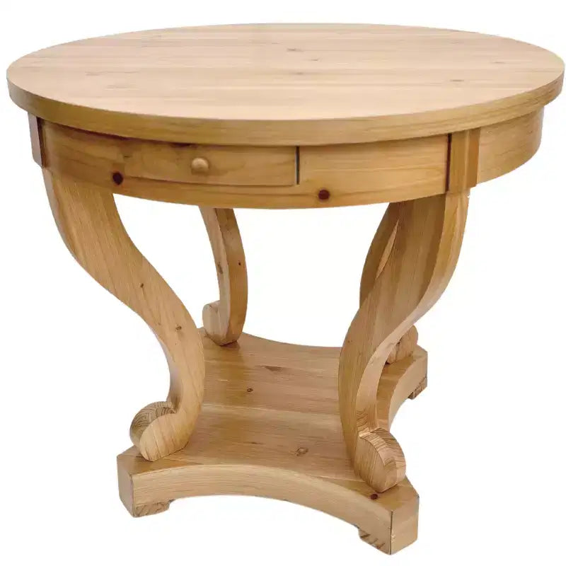 Table de salle à manger ronde Okak avec pieds incurvés, table de cuisine style ferme, petite table basse pour salle à manger