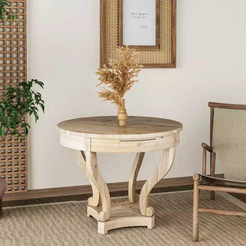 Table de salle à manger ronde Okak avec pieds incurvés, table de cuisine style ferme, petite table basse pour salle à manger