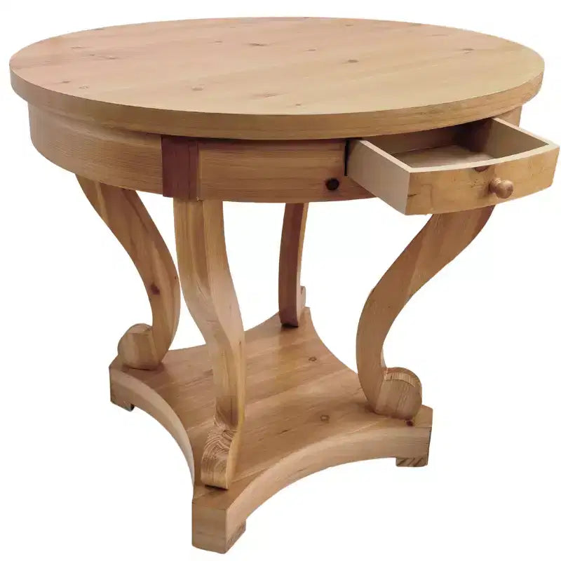 Table de salle à manger ronde Okak avec pieds incurvés, table de cuisine style ferme, petite table basse pour salle à manger