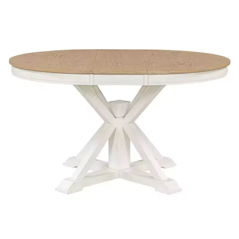 Table à manger extensible Okak moderne du milieu du siècle, table de cuisine ronde avec rallonge de 30 cm pour 4 à 6 personnes