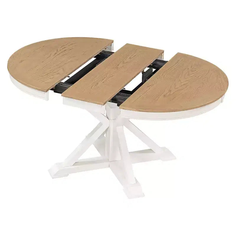 Table à manger extensible Okak moderne du milieu du siècle, table de cuisine ronde avec rallonge de 30 cm pour 4 à 6 personnes