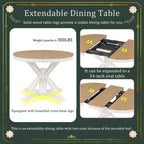 Table à manger extensible Okak moderne du milieu du siècle, table de cuisine ronde avec rallonge de 30 cm pour 4 à 6 personnes