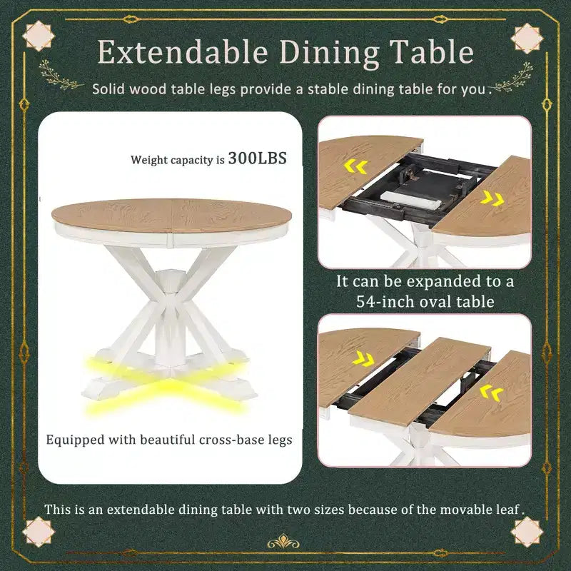 Table à manger extensible Okak moderne du milieu du siècle, table de cuisine ronde avec rallonge de 30 cm pour 4 à 6 personnes