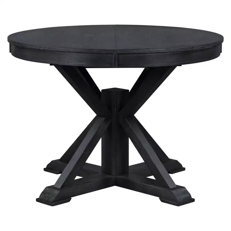 Table à manger extensible Okak moderne du milieu du siècle, table de cuisine ronde avec rallonge de 30 cm pour 4 à 6 personnes