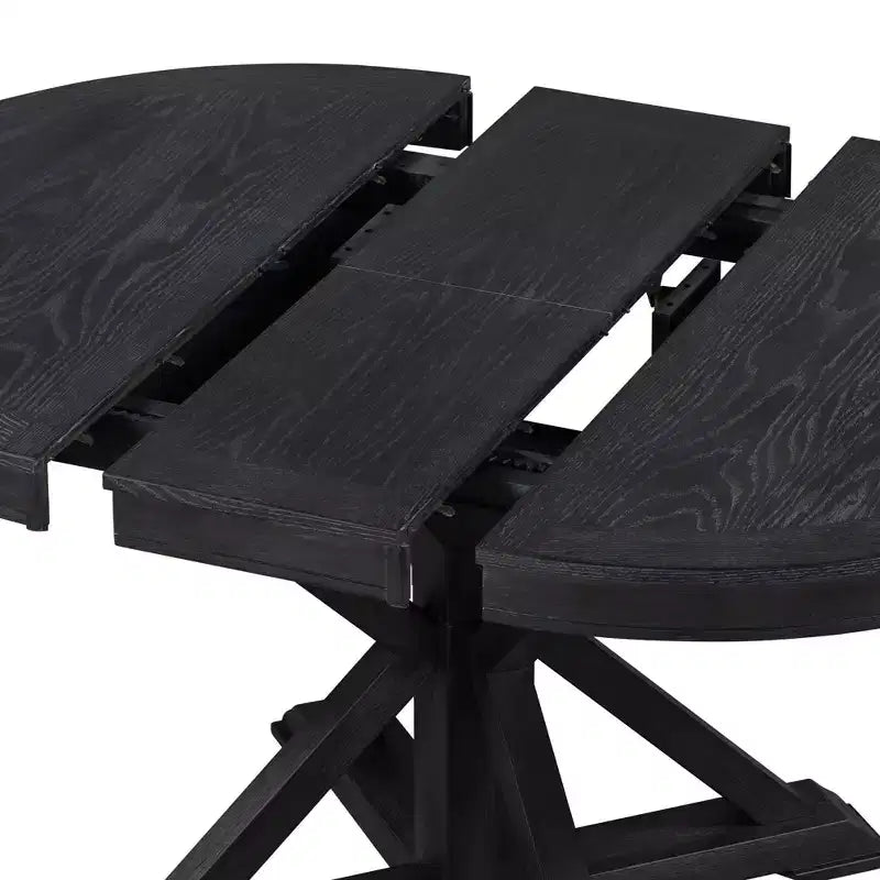 Table à manger extensible Okak moderne du milieu du siècle, table de cuisine ronde avec rallonge de 30 cm pour 4 à 6 personnes