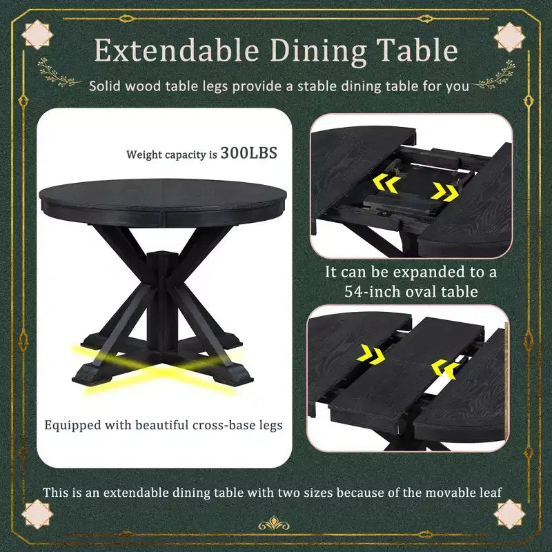 Table à manger extensible Okak moderne du milieu du siècle, table de cuisine ronde avec rallonge de 30 cm pour 4 à 6 personnes
