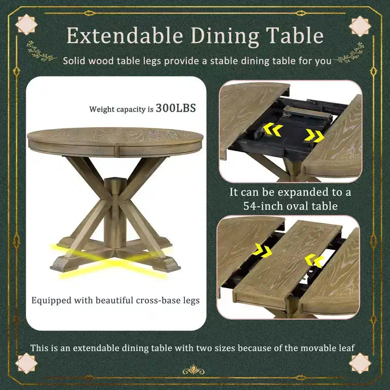 Table à manger extensible Okak moderne du milieu du siècle, table de cuisine ronde avec rallonge de 30 cm pour 4 à 6 personnes