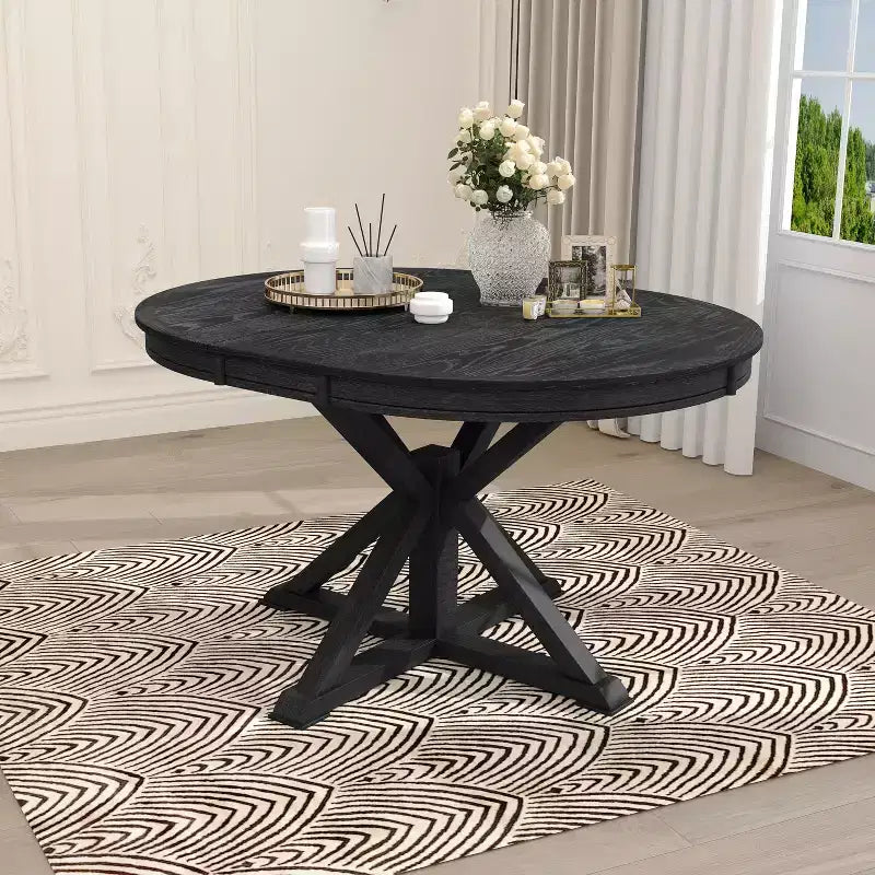 Table à manger extensible Okak moderne du milieu du siècle, table de cuisine ronde avec rallonge de 30 cm pour 4 à 6 personnes
