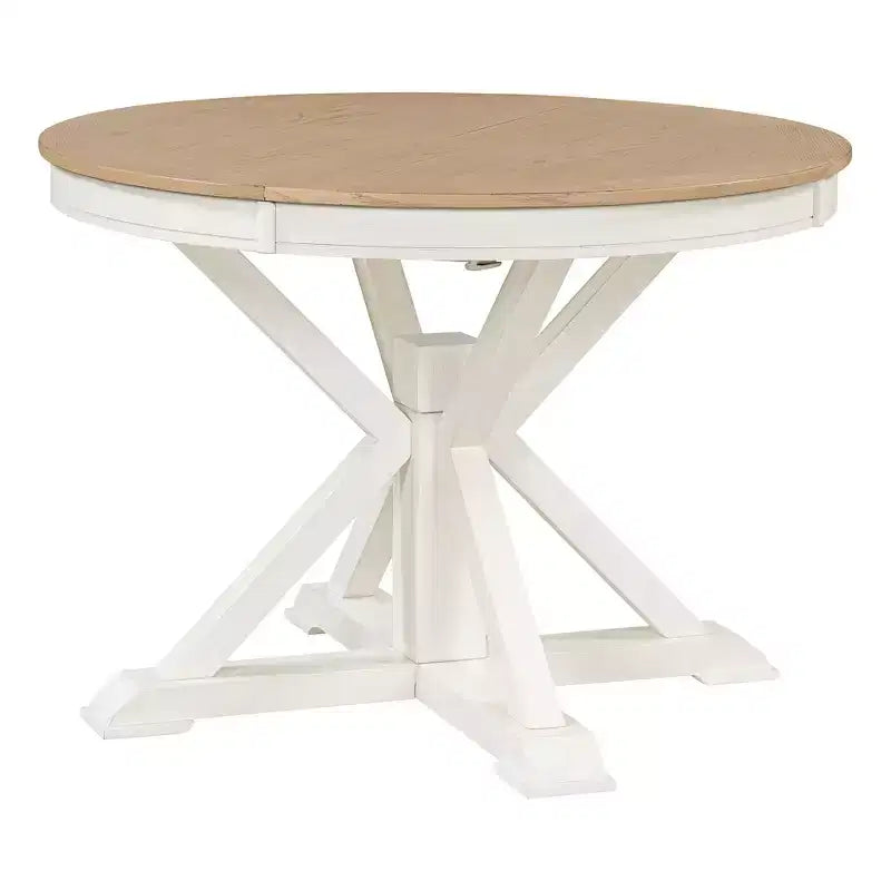 Table à manger extensible Okak moderne du milieu du siècle, table de cuisine ronde avec rallonge de 30 cm pour 4 à 6 personnes