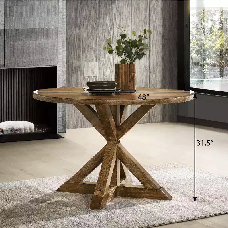 Table à manger ronde Okak 48 Table à manger moderne du milieu du siècle avec pieds croisés pour salle à manger, salon